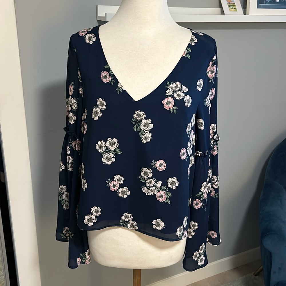 Cupcakes and Cashmere Navy Floral Blouse